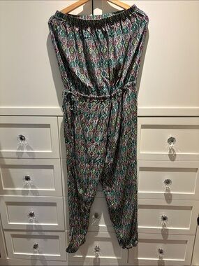 Printed Strapless Jumpsuit in Teal Multi